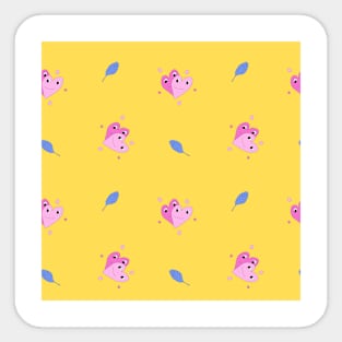 Pink hearts on a yellow background, love, cute pattern Sticker